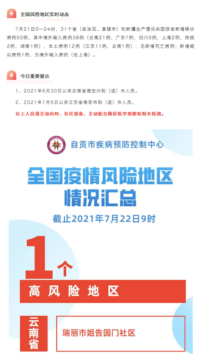 自贡疾控：南京新增6中风险地区 疫情防控每日提示